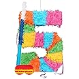 Fax Potato Number 5 Pinata Set with Stick & Blindfold - Blue Stick - Mexican Kids Girls Boys Birthday Large Party Parties Games Decorations Kit