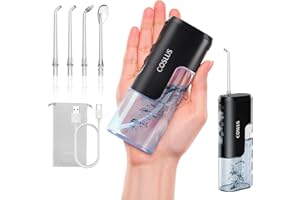 COSLUS Mini Water Flosser for Travel: Portable Compact Design - Removable Tank for Easy Cleaning - 4 Modes IPX7 Electric Flosser for Braces/Orthodontic/Sensitive Gums On-The-Go Use, Black(T40)