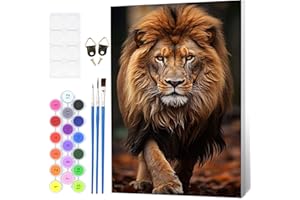 Fumupe León Pintar por Numeros Adultos con Marco, DIY Animal Cuadros para Pintar Colorear por Números Lienzos, Pintura Acrilica Manualidades Adulto Decoracion Hogar Pared 20x30cm
