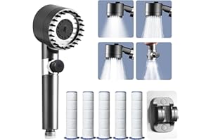 idudu Duschkopf Hochdruck Wassersparend Handbrause Massagedusche mit 4 Modi Halterung 5 Filter Verstellbarer Badezimmer Hautschönheit Sparduschkopf für Erwachsene Kinder Haustiere.