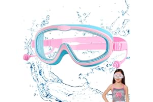 HEARTSKING Lunettes de Plongée Enfant, Lunettes de Natation Enfant 3 4 5 6 7 8 9 10 Ans, Lunettes de Natation Enfant Anti-UV, Antibuée, Panorama 180°, Bandeau Réglable, Bouchons d'oreilles Monobloc
