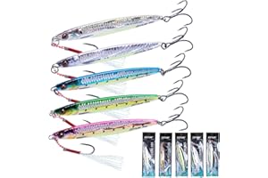 Goture Fishing Vertical Jigs Saltwater Freshwater, Jig Lures with Assist Hook and Treble Hook, 3/4/5/6/10/15 Pcs Jigging Spoon Lures, Fishing Jig for Tuna, Salmon, Bass