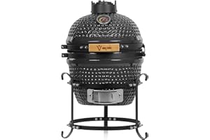 BBQ-Toro Kamado Haiiro Barbecue au charbon de bois Ø 32 cm avec thermomètre, poignée en bois | Kamado en céramique, mini barbecue au charbon de bois, barbecue en céramique (gris)