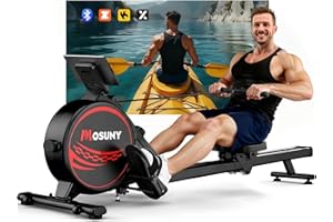 Rowing Machine, MOSUNY Ultra-Quiet Magnetic Rowing Machines for Home Gym with 16/32 Level Resistance & App Support, Upgrade Smooth Double Glide System, 350LBS Capacity Foldable Rower with LCD Monitor