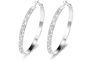 LANCHARMED Boucles d'oreilles créoles grandes, Argent sterling 925 boucles d'oreilles créoles dames, Bling torsadé hypoallergéniques boucles d'oreilles AAA+ zircon diamant strass pour dames femmes filles