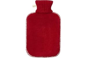 UMOI Bouillotte de haute qualité en caoutchouc naturel 1.8 litres avec housse en tricot fin gris foncé et couvercle à coutures blanches (Rouge)