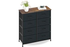 ‎WEEU Kommode mit 8 Schubladen Wildleder Stoffschrank Sideboard Vintage Highboard Metall Mehrzweckschrank Schränke Organizer TV Schrank Klein, Küche Schlafzimmer Büro Wohnzimmer Schwarz + Grau Holz + Stahl