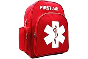 JIPEMTRA Red Emergency Backpack First Aid Bag Empty Medical First Aid Back Pack Treatment First Responder Trauma Bag for Hiking Camping Daycare Vacation Outdoors Pet Dog Cat Travel Road Trip (Red qzwz)