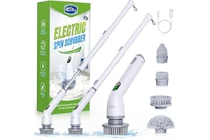 Luctry Electric Spin Scrubber, Cordless Electric Cleaning Brush with Adjustable Extension Arm, 4 Cleaning Brush Heads, Power Scrubber for Bathroom, Kitchen,Tiles, Floors, and Bathtubs