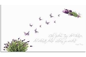 ARTland Spritzschutz Küchenrückwand aus Alu für Küche Herd Spüle 90x50 cm (BxH) mit Motiv Spruch Schmetterlinge Lavendel Landhaus Hell Weiß Lila J6DH