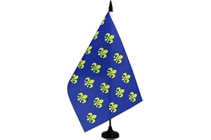 AZ FLAG - Drapeau De Table Fleur de Lys Bleu et Or 21x14 cm - Petit Drapeau Royal Français De Bureau 100% Polyester Avec Hampe De 25cm Et Socle En Plastique Noir