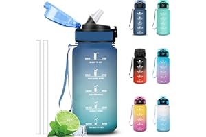 Grsta Borraccia 500ml, Borraccia Bambino con Cannuccia, A Prova di Perdite Bottiglia Motivazionale, Facile da Pulire, Borracce con Indicatore del Tempo per Lavoro, Viaggio, Scuola