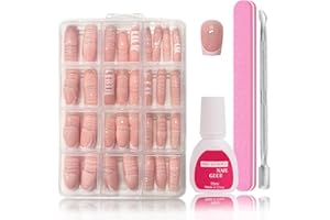 SONGQEE 240 Stück Press On Nails - Französisch Falsche Nägel Zum Aufkleben Set - Künstliche Nägel Short Ballerina Nail Art Manicure Fake Nails für Damen und Frauen (French-Short Ballerina)