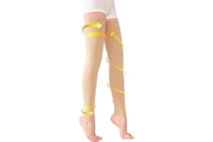 TOFLY 1 paire de bas de contention opaques, soutien ferme 20-30 mmHg avec bande en silicone, manchons de compression sans pieds, traitement des gonflements, varices, œdèmes L 15-20 mmHg beige.