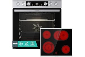 Gorenje Einbauherd-Set Heißluft Inox Set 4 mit Glaskeramik-Kochfeld / 77 Liter / ExtraSteam / GentleClose & Open / EcoClean / AirFry / PizzaMode / PerfectGrill / Teleskopauszüge / Inox-Look