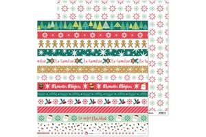 Anita y su mundo 37011950. Pack de 5 Hojas de Papel Scrap con Tiras Navideñas, 30,5x30,5cm, Colección Navidad Mágica, Impresas Doble Cara