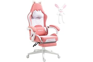 Dowinx Chaise Gaming- Sweet Cat Edition - Chaise d'ordinateur Ergonomique avec Dossier Haut et Soutien Lombaire, Cuir PU, Repose-Pieds,Rose