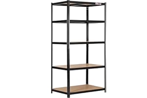 Rhino Racking – 5 Tier Heavy-Duty Garage Shelving Unit – 200kg Load Weight Per Shelf – 1000kg Per Unit – 180x90x60cm - Black - Adjustable Storage Shelves