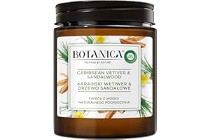 Air Wick Botanica Świeca zapachowa z wosku naturalnego pochodzenia o zapachu Karaibskiego Wetiweru & Drzewa Sandałowego 205 g
