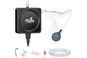 Pawfly Nano tyst akvariumluftpump, minibubbler med tillbehör, 1,3 W bärbar syreluftare upp till 60 liter akvarier, 450 ml/min