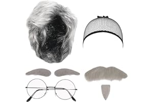 LOPOTIN 5pcs Peluca Abuelo Disfraz Abuelito Accesorio Gafas Viejas sin Grados Abuelo Bigote Holmes Cosplay Retro para Disfrazar Abuelito en Carnival Obra Teatral Moderno Escenario Fiestas Vintage