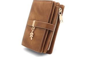 GOUNNU Geldbörse Damen Klein Portemonnaie Damen PU Leder Portmonee mit RFID Blockierung Kleines Geldbeutel und Reißverschluss Münzfach Druckknopf und 17 Kartenfächer Kurzformat Portmonee(Braun)