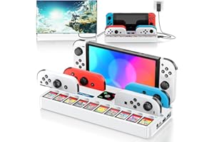 KYTOK Switch TV Dock mit Joy Con Ladestation, Switch Docking Station mit 4K HDMI Port und 3.0 USB Port, Switch Dock Ersatz mit Switch Ladestation & 10 Switch Spiele Aufbewahrung für Switch Zubehör, Weiß