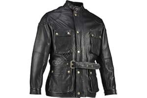 Gallanto Black Benjamin Button Biker Mens Long Leather Jacket Motorcycle Armoured Vintage