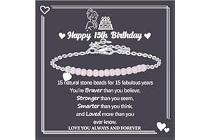 DOA 8 10 11 12 13 14 15 16 Year Old Birthday Gift for Girls Small Natural Stone Bead Bracelet Adjustable Heart Charm Bracelet Birthday Present for Sister Daughter Granddaughter