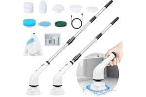 Electric Spin Scrubber, CQWLKEJ Electric Cleaning Brush with 8 Replaceable Brush Heads, IPX7 Waterproof Bathroom Cleaning Brush for Floor, Tile, Kitchen, Car Wash