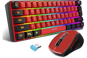 Snpurdiri Set tastiera al 60% senza fili, tastiera e mouse combo, include 2,4 G Small Mini 60% Merchanical Feel, design ergonomico Vertical Feel Mouse (BlackRed)