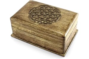 Budawi® Wooden box trick box made of mango wood motif flower of life box with trick to open wooden chest wooden box trick box