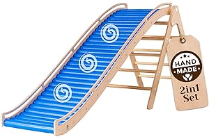 WoodsCraft 2in1 Wellenrutsche mit Kletterdreieck | Rutsche Outdoor & Indoor Rutsche | Kinderrutsche-Rollenrutsche: viele Sinneserfahrungen | Rutsche für den Garten | Klettern Kinder & Baby Indoor