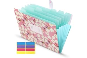 ‎KONVINIT KONVINIT Fächermappe A4, Dokumentenmappe 8 Tasche,PP Floral Bedruckt Akkordeon Dokument Ordner mit Druckknopf,Rosa Abdeckung