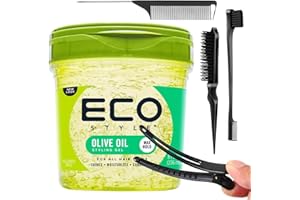 NENEH TAYYIBA Styling Gel Bundle – Eco Styler Gel & Edge Control Set | Perfect Curl & Slick Back Hair Gel for Women | 3pc Brush + 2 Duck Bill Clips | Aloe Vera Organic Hold for Curly Hair, Braids & Edges