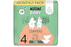 DELIPAP Pañales Muumi Baby Eco Talla 4 Paquete mensual, 7-14 kg, 138 pañales premium con barrera antifugas | suaves y agradables para la piel, sin productos químicos innecesarios