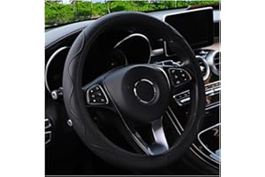 YUJINGTING Car Steering Wheel Covers Leather, Steering Wheel Cover Universal Anti-Slip Breathable Elastic Microfiber Leather Corrugated Without Inner Ring Car Interior Accessories 37-38cm Black