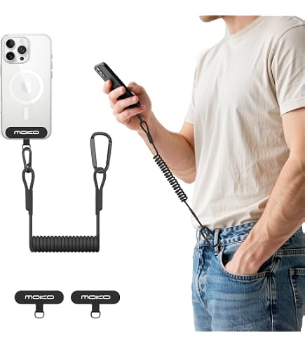 Lot De 2 Dragonnes à Ressort Pour Téléphone Avec Mousqueton | Anti-Chute, Anti-Vol | Pour Sac à Dos, Ceinture, Poignet - 5
