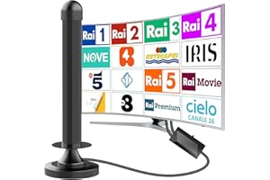 DTB TECH Antenna TV da interno, Antenna tv interna amplificata potente，Amplificador de señal de HDTV digital de recepción omnidireccional de 360 grados, soporta canales 4K hd