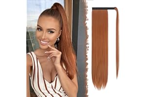 FESHFEN Cola de Caballo Extensiones 70 cm Largo Liso Postizos de Pelo Natural Sintética Ponytail Extensiones de Cabello Coleta Postizos para Mujeres, Rojo Cobre