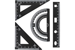 inodiref 4-częściowy zestaw linijek ze stopu aluminium, linijka matematyczna, zestaw narzędzi geometrycznych, linijka, kątomierz, materiały dla uczniów, linijka pomiarowa, 4 w jednym, dla nauczyciela, ucznia, rysowania i pomiarów, czarny