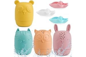 Juguetes de Baño, Banaone 7 Piezas Juguetes Bañera Bebe Juguetes de Baño para Niños Baby Bath Toys de Silicona Sin BPA, Animales de Juguete Flotantes, Juguetes Divertidos para Baby Shower