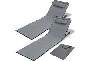 Izrielar Esterilla de playa 2 x plegable, respaldo ajustable en 5 niveles, con almohada y compartimento de almacenamiento, tumbona portátil para playa, plegable, para camping, gris