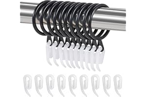 ASIWUJING 24 Set Metal Curtain Rings Drapery Curtain Hanging Rings with Plastic Hooks for Curtains and Rods 30 mm Internal Diameter(Black)