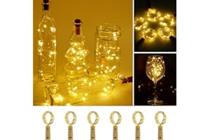 Vicloon butelka światła korkowe, 6 sztuk Lampka LED na butelkę, przewód miedziany 2 m z 20 diodami LED, ciepłe białe, lampki na butelkę, do dekoracji na świeżym powietrzu, na wesele