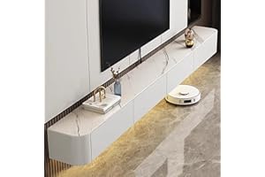 Coubird Floating TV Unit, Wall Mounted TV Cabinet, Floating Shelves with Doors & Drawer, Modern Entertainment Media Console Center Storage TV Bench for Living Room & Office (White-B, 220cm/86.6in)