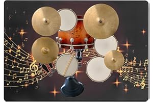 IBVIVIC IBVIC Alfombra para batería antideslizante, alfombra de tambor insonorizada, alfombra profesional de jazz, para gran caja clara y otros instrumentos musicales, 160 × 200 cm (negro-notas musicales)