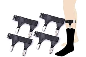ANDERK 2 Pairs Men's Elastic Sock Suspenders Garters Adjustable Hold up Braces with Non Slip Locking Clamps, Black