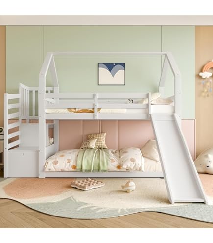 Lit Superposé Enfant 90x200 Cm En Métal - Design Loft Avec Toit Et Petite Porte, Sans Matelas (blanc/noir)