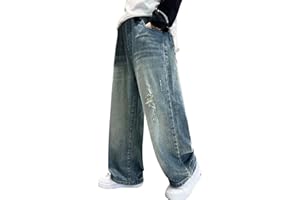 Happy Cherry Pantaloni Larghi in Denim per Bambino Ragazzo Jeans Dritti a Gamba Larga Vita Elastica 5-14 Anni
